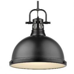 Duncan 1 Light Pendant with Rod in Black with a Matte Black Shade